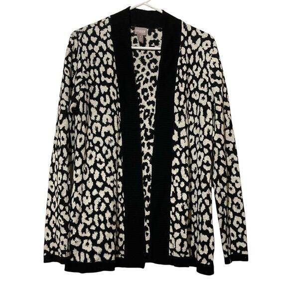 Chico's Open Front Cardigan Sweater S/M Black White Sparkly Print Cotton Blend - Picture 1 of 5